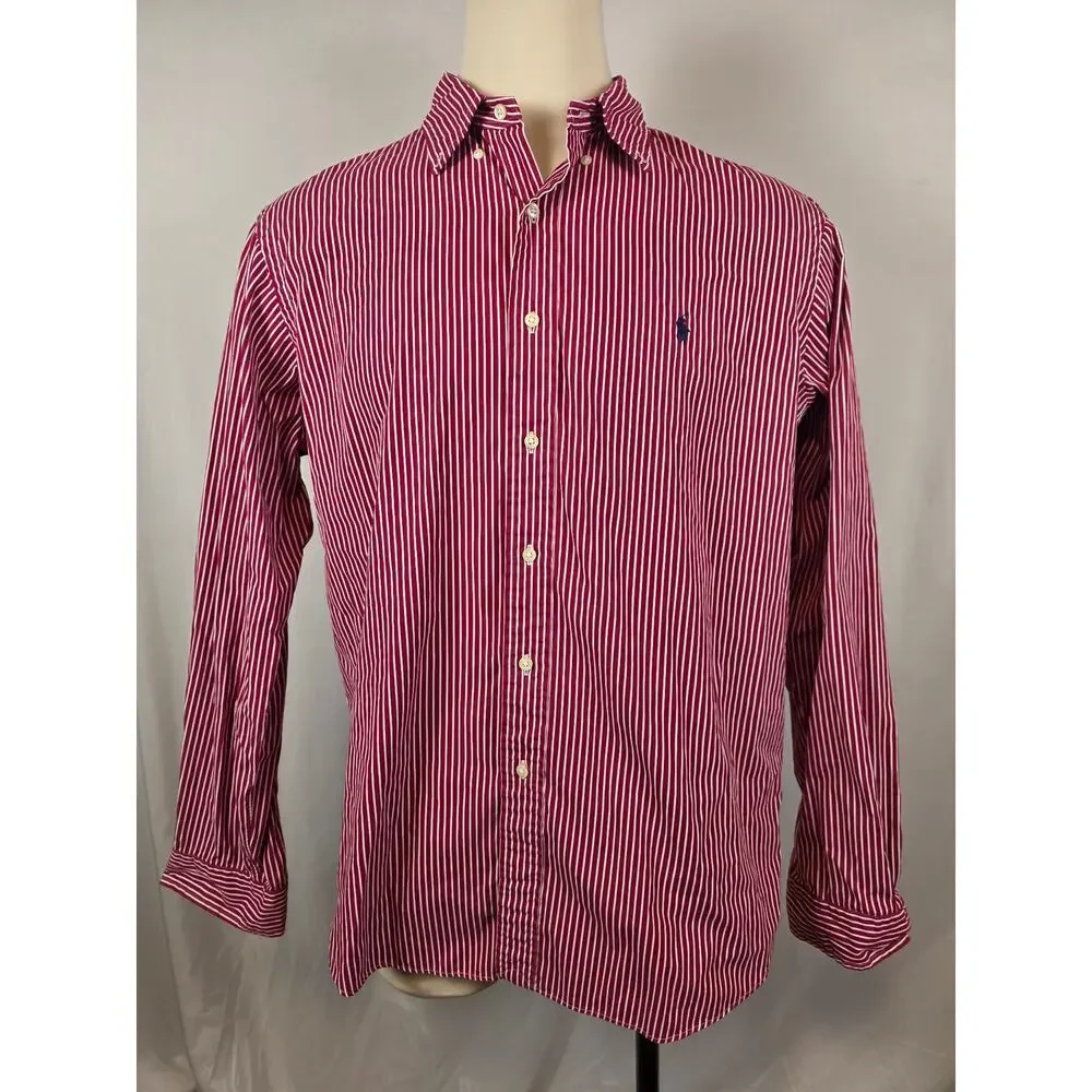Polo Ralph Lauren Custom Fit Button Shirt Red White Stripe Men's XXL